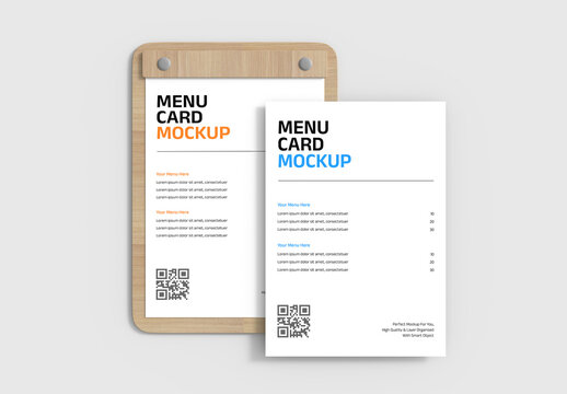 Wooden Table Menu Card Mockup