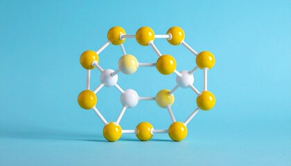 Molecular model with yellow and white atoms on blue