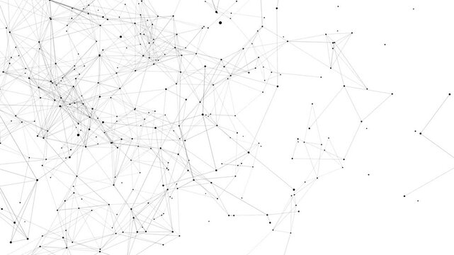 Dense network of thin black lines and dots spread across a bright white background, illustrating a complex abstract structure of interconnected data points and pathways
