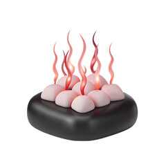 A 3D rendering of a candle with multiple flames, set against a transparent background. The candle is dark in color, and the flames are a vibrant red with a glowing effect.