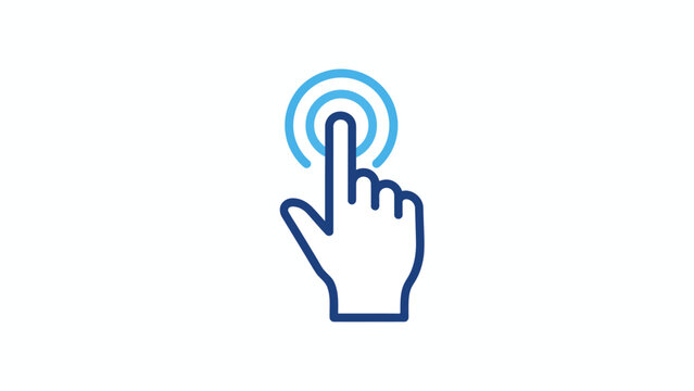Hand Cursor Click Icon with Concentric Ripples, Blue Outline Vector Symbol for Touch Screen Gestures and UI Design