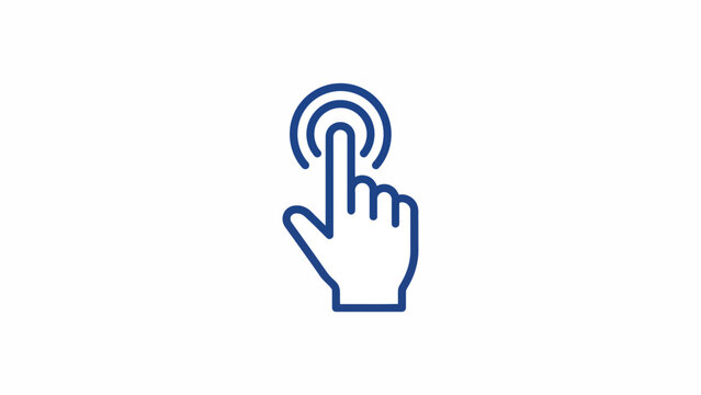 Hand Cursor Click Icon with Concentric Circles, Blue Outline Vector Symbol for Touch Screen Gesture and Digital Interaction