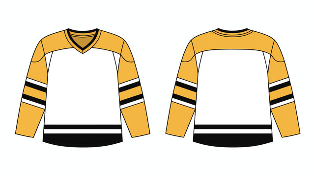 Ice Hockey Jersey Template Vector Mockup with Front and Back View, Yellow and Black Athletic Sportswear Design