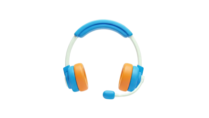 3D Rendered Blue and Orange Headphones with Microphone