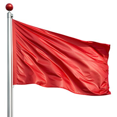 A vivid image of a red flag waving in the wind, attached to a flagpole with a finial on top.