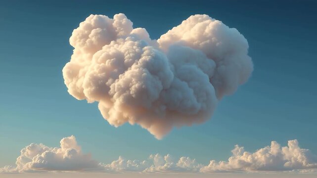 青空に浮かぶハート形の雲、ロマンチックな空模様