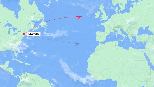 New York to Dubai Flight Path Map Animation - Green and Blue Map