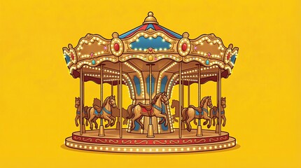 carousel illustration, vintage carousel illustration, carnival carousel illustration, vintage carousel illustration isolated, amusement park attraction artwork, colorful carnival graphic design