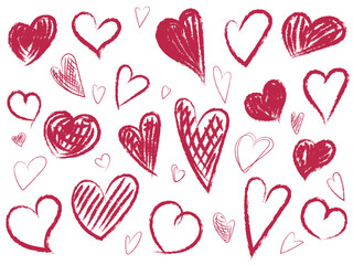 Valentine's day Hand drawn Hearts design elements. Vector Heart, doodle pencil drawing Illustrations