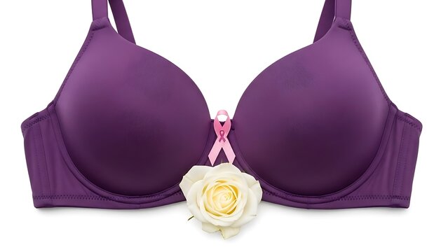 Purple bra with pink ribbon and white rose - Powered by Adobe