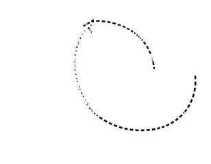 Black dashed circular arrow, isolated on a white background