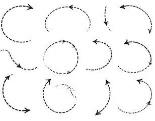 Black dotted arrows in various curved and circular patterns on white