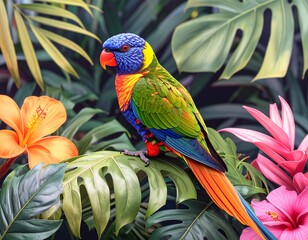 Bird and Leaves Illustration in a Natural and Calm Composition