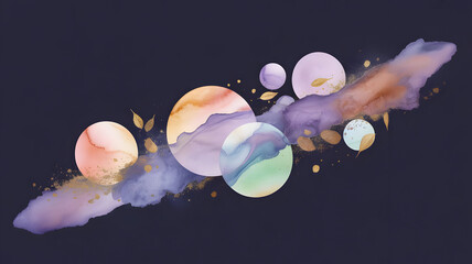Stylized Solar System with Eight Planets and Bright Sun on Purple Space Background
