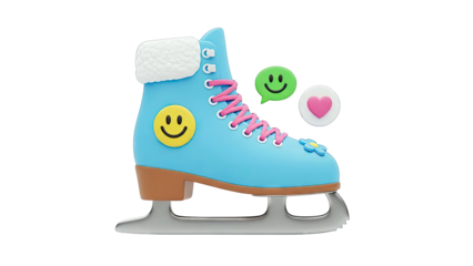 Cute Blue Ice Skate with Smiley Emoticons and Heart