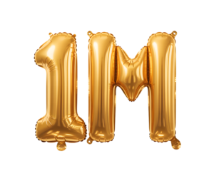 Golden 1m balloon letters isolated on transparent background