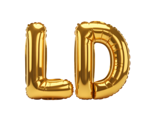 Golden ld balloon letters isolated on transparent background