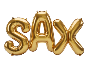 Golden sax balloon letters isolated on transparent background