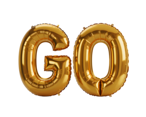 Golden go letters on white isolated on transparent background