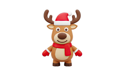 Cute Cartoon Reindeer with Santa Hat and Scarf