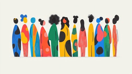Colorful Abstract Representation of Diverse People Standing Together