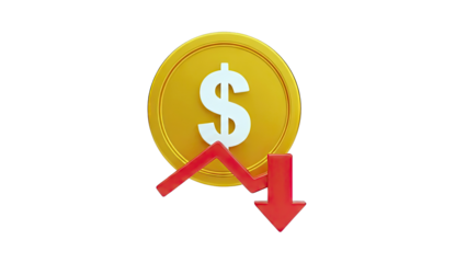 Dollar Coin with Downward Trend Arrow