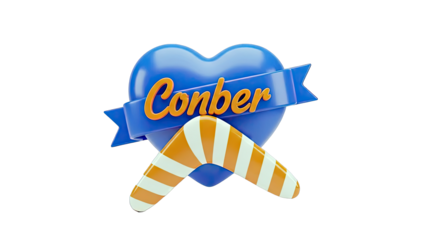 Blue Heart with "Conber" Ribbon and Orange Striped Boomerang