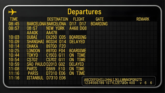 Departure board showing flight schedule