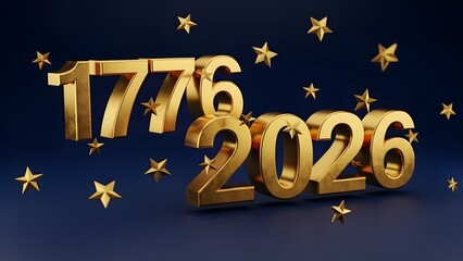 Gold numbers 1776 and 2026 with stars on dark blue background