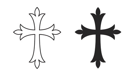 Fototapeta premium Ornate Gothic Cross with Intricate Ecclesiastical Design in Monochrome