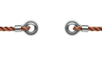 Close-up of two braided copper wires with metal eyelet connectors