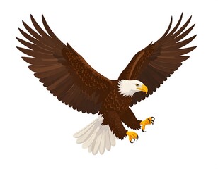 Obraz premium Cartoon illustration of an eagle with wings spread wide, descending