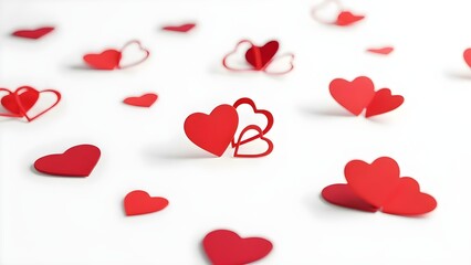 Scattered red paper hearts create a romantic and loving atmosphere for valentines day or wedding celebrations.