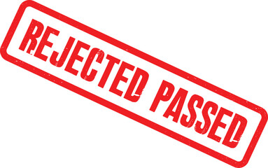 A rectangular red stamp displaying the contradictory text 'REJECTED PASSED' on a white background from a straight-on viewpoint.