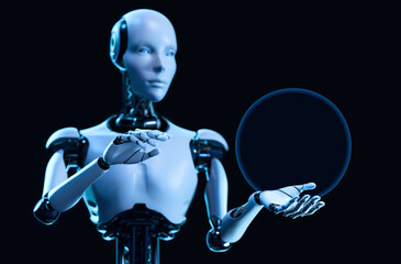 Robot Hand Presenting Open Palm with Empty Space Futuristic Concept