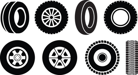 Car Wheel and Tire Vector Set Illustration.