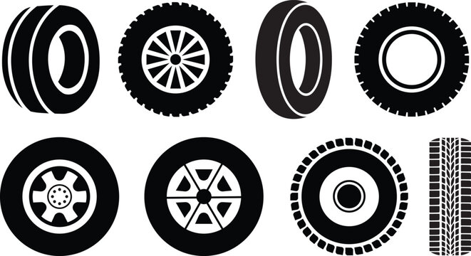 Car Wheel and Tire Vector Set Illustration.