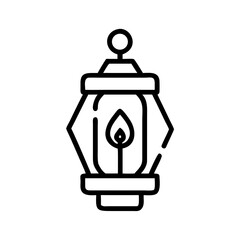 Vintage oil lantern with flame in minimal line art style  