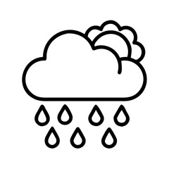 Cloud with rain and sun icon in minimalist line art design  