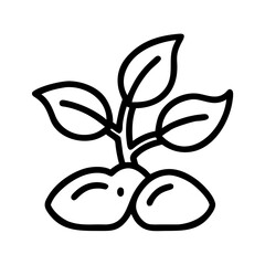 Line drawing of a sprouting plant with leaves growing from soil  