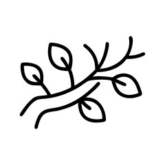 Simple line drawing of a branch with leaves and twigs  