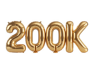 Golden balloons forming 200k isolated on transparent background