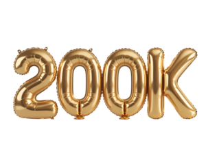 Golden balloons forming 200k isolated on transparent background