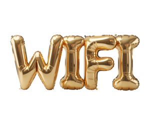 Golden wifi balloon letters isolated on transparent background