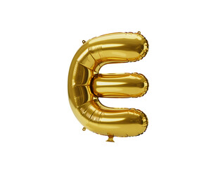 Gold shiny letter e balloon isolated on transparent background