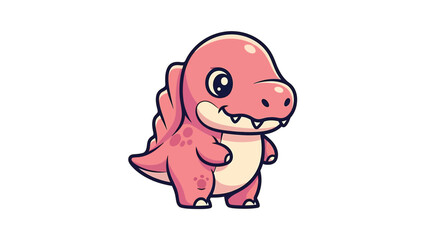 Obraz premium Adorable Cartoon Pink Dinosaur Character Illustration on White Background.