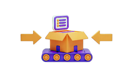 3D Icon of a Conveyor Belt with Box and Checklist