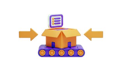 3D Icon of a Conveyor Belt with Box and Checklist