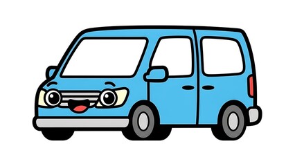 Blue Cartoon Minivan Illustration on White.