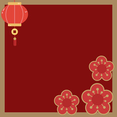 Red Chinese New Year Frame Background with Traditional Decorations
